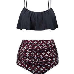 Two piece, high waisted swim suit.